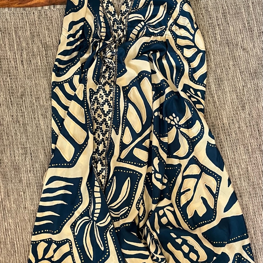 Navy and Cream Patterned Maxi Dress